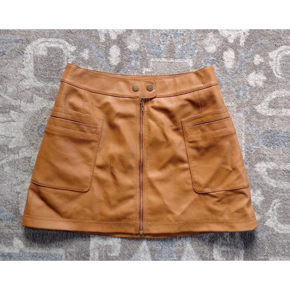 Free People Womens 4 Tan Mini Skirt Neutral  Faux Leather  Short Zip Bohemian 70